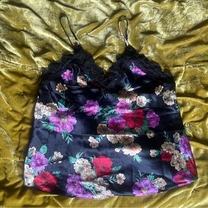 Victoria’s Secret Floral Satin Camisole Top with Lace trim
